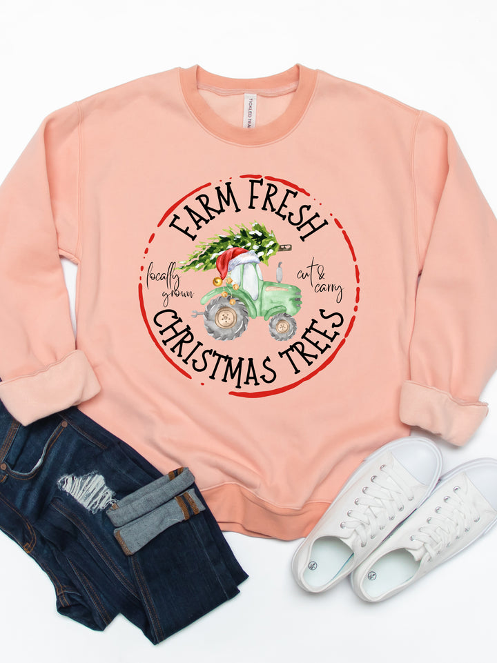 Farm Fresh Christmas Trees, Tactor - Christmas Graphic Sweatshirt
