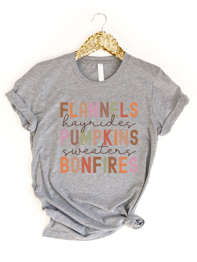 Flannels Pumpkin Bonfires Fall Things Graphic Tee