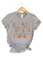 Flannels Pumpkin Bonfires Fall Things Graphic Tee