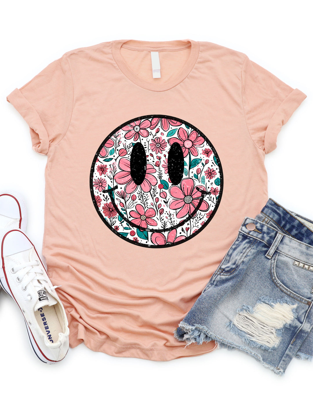 Floral Smiley - Graphic Tee