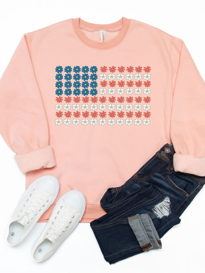 Patriotic Daisy Flag Graphic Sweatshirt