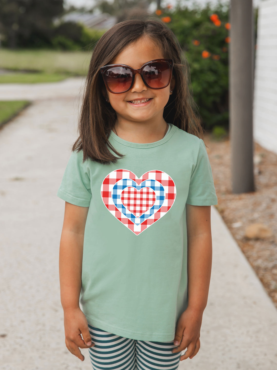 Patriotic Gingham Hearts Graphic Tee