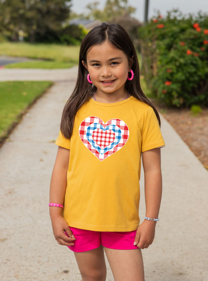 Patriotic Gingham Hearts Graphic Tee