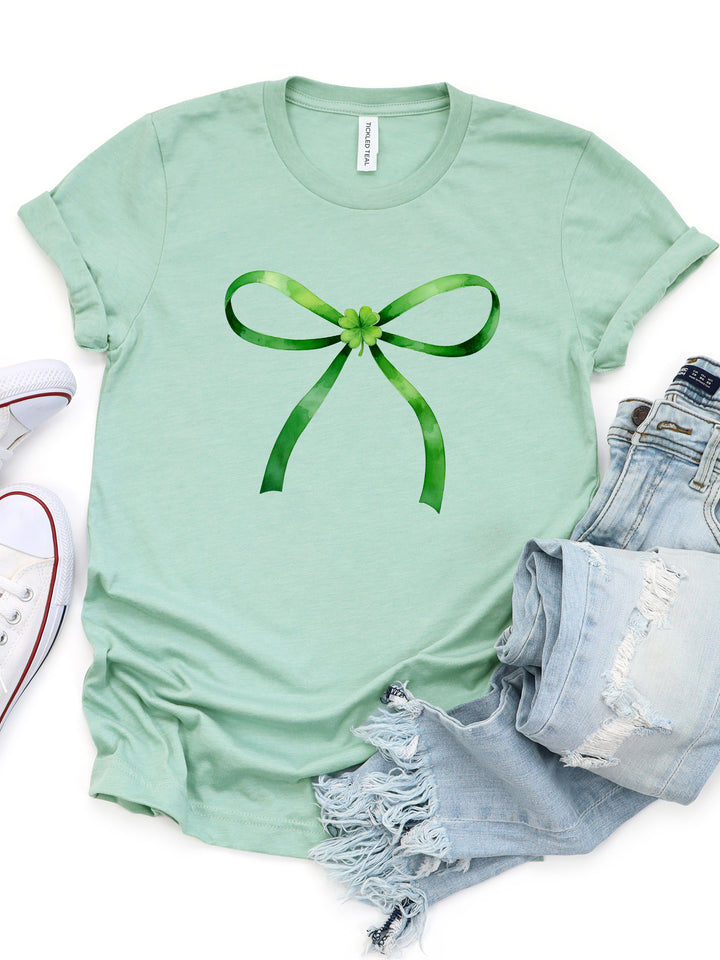 Green Bow And Clover Graphic Tee