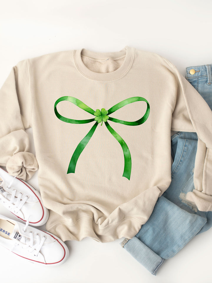 Green Bow And Clover Graphic Sweatshirt