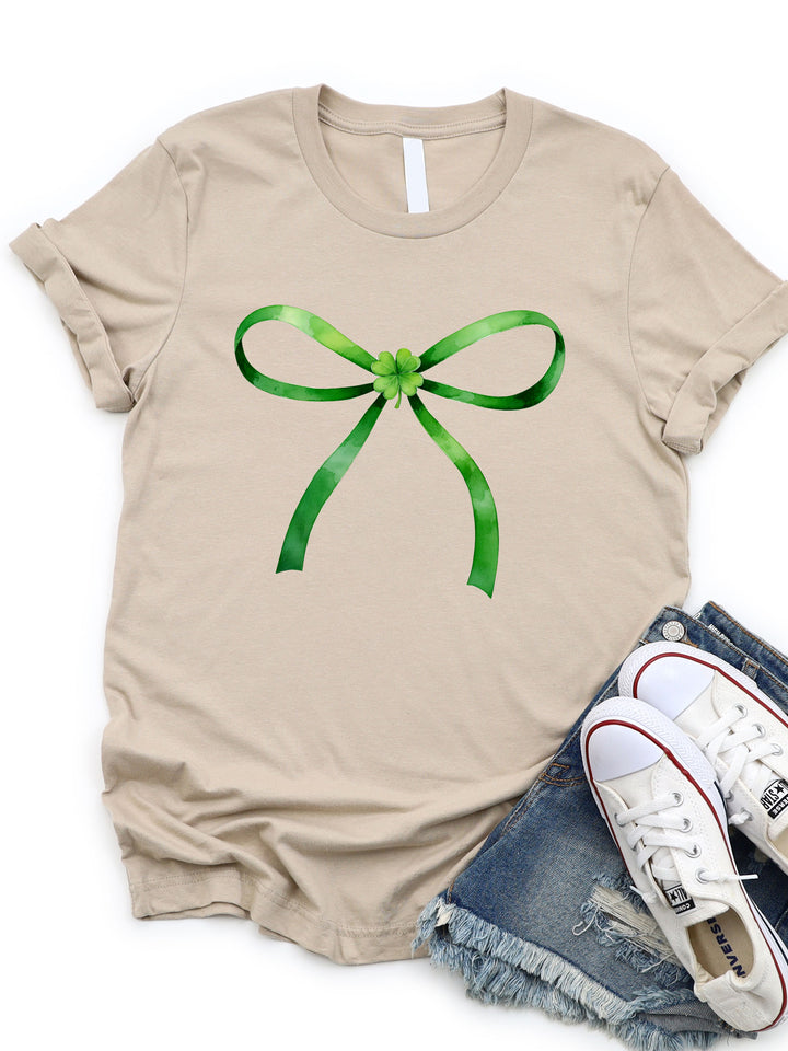 Green Bow And Clover Graphic Tee