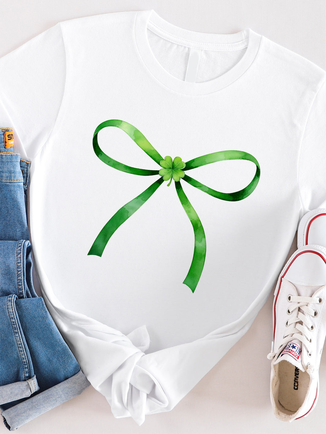 Green Bow And Clover Graphic Tee