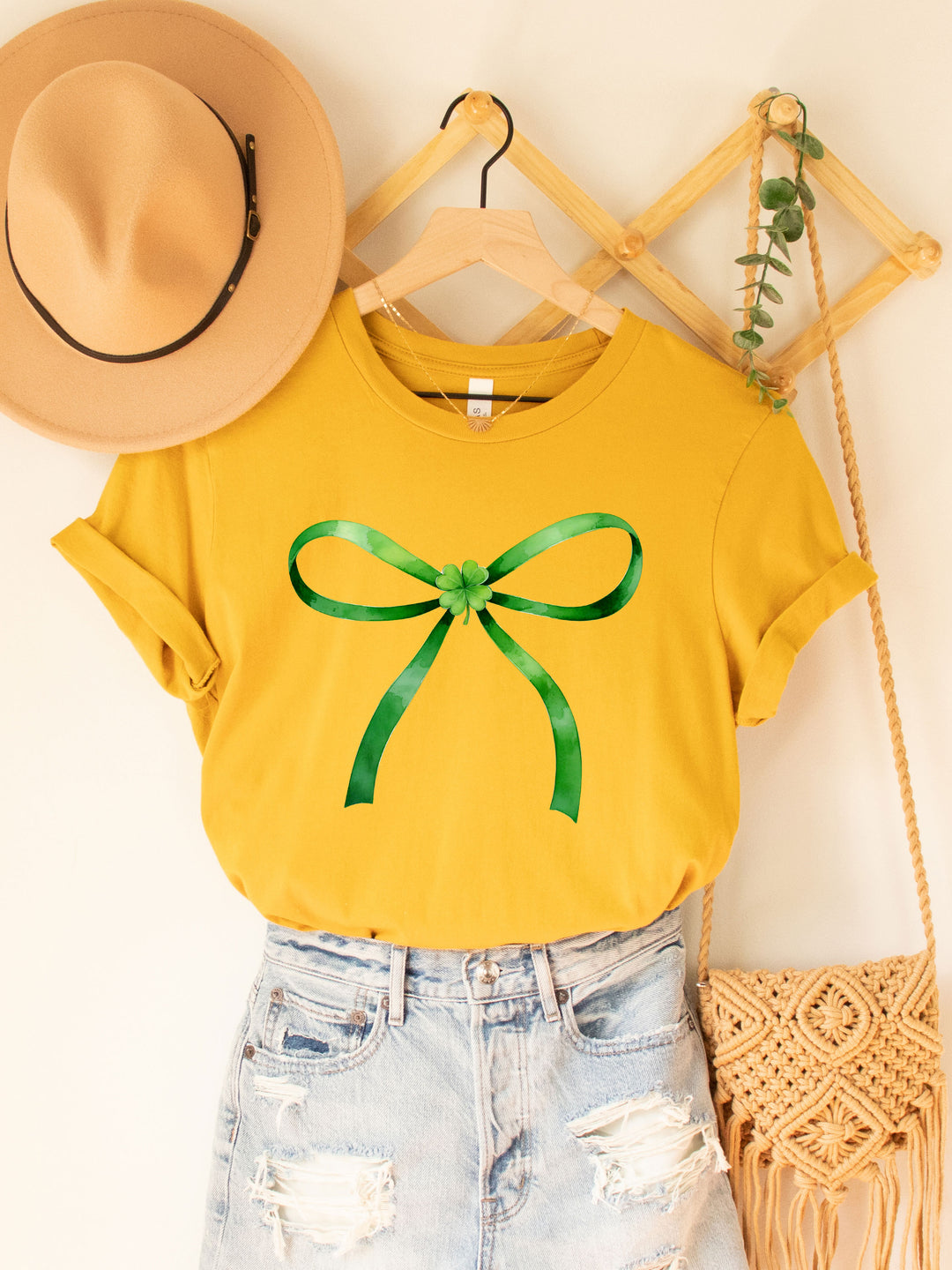 Green Bow And Clover Graphic Tee