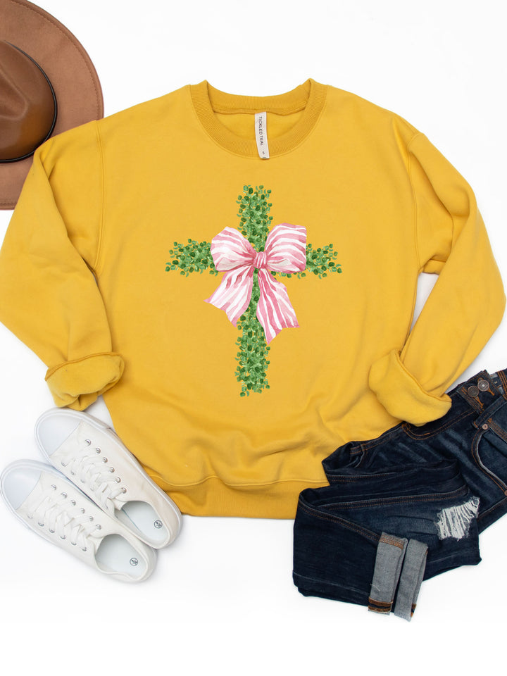 Greenery Cross Striped Bow Graphic Sweatshirt