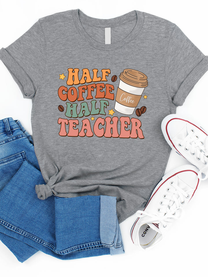 Half Coffee Half Teacher Retro Graphic Tee