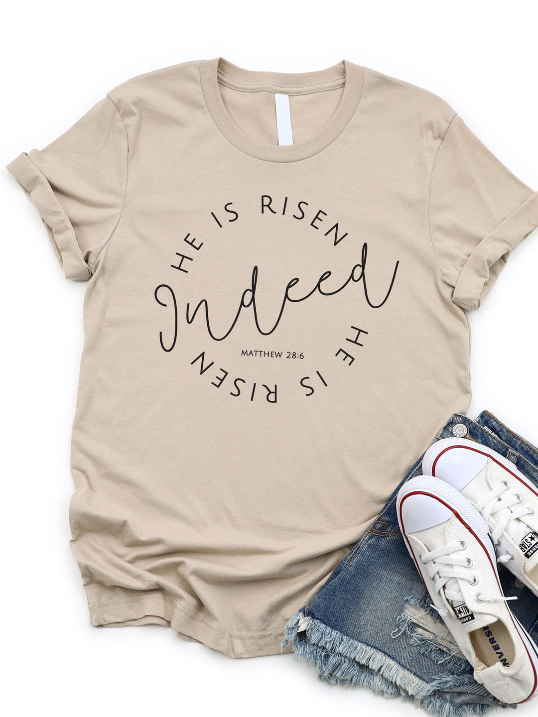 Rissen Rackertwite He is Risen Indeed Graphic Tee – Tickled Teal LLC