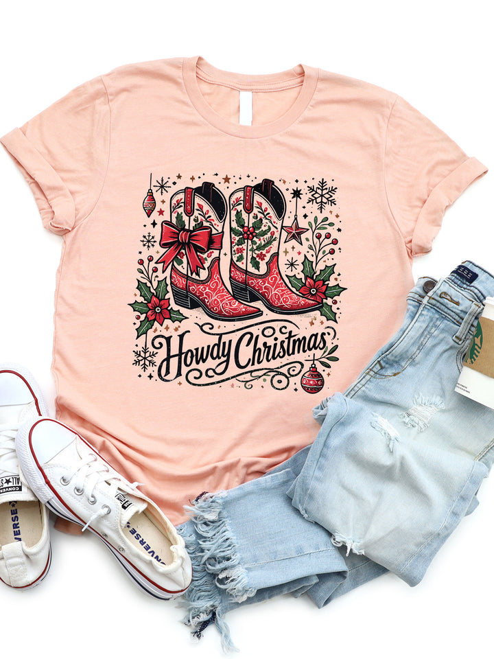 Howdy Christmas Cowboy Boots Graphic Tee
