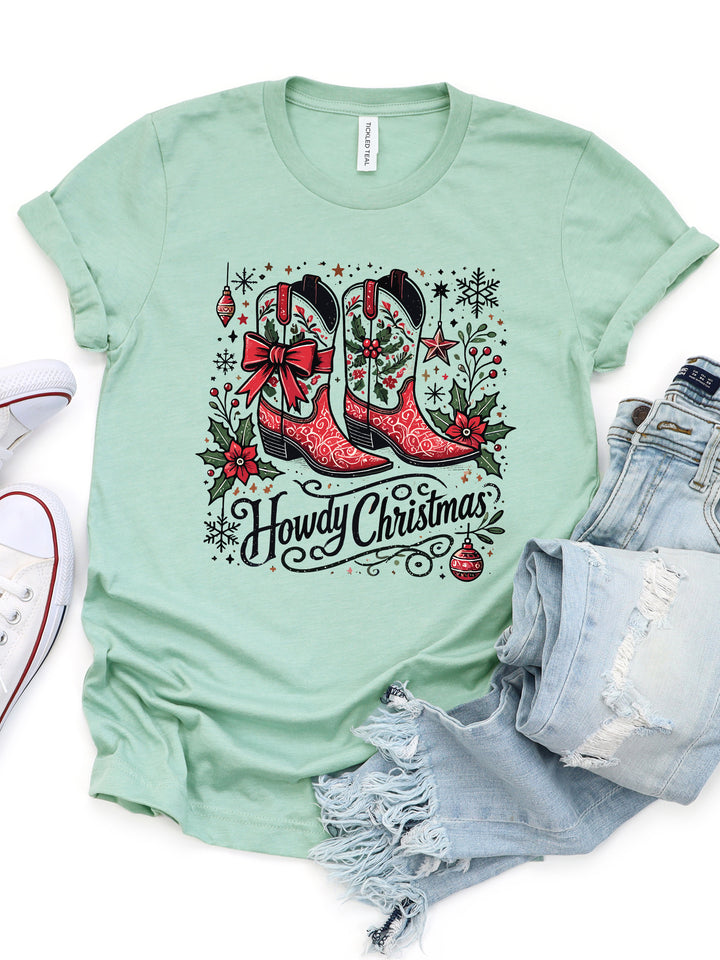 Howdy Christmas Cowboy Boots Graphic Tee