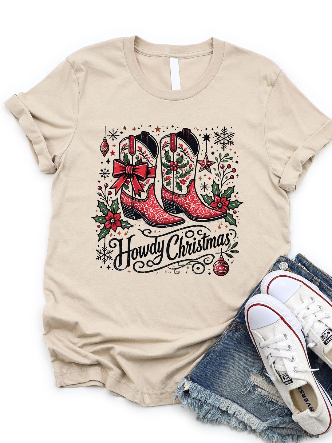 Howdy Christmas Cowboy Boots Graphic Tee