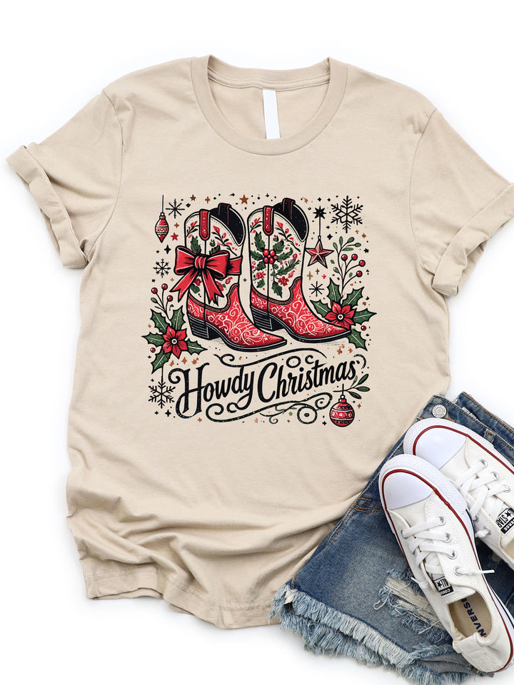 Howdy Christmas Cowboy Boots Graphic Tee