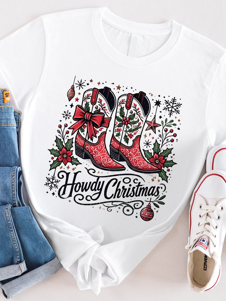 Howdy Christmas Cowboy Boots Graphic Tee