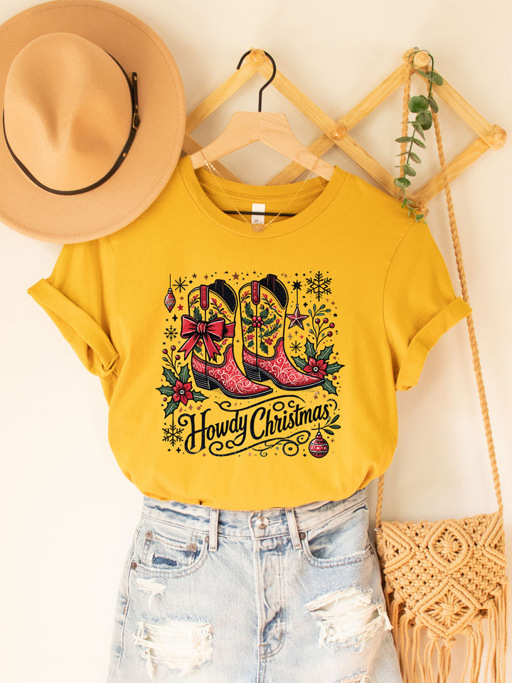 Howdy Christmas Cowboy Boots Graphic Tee