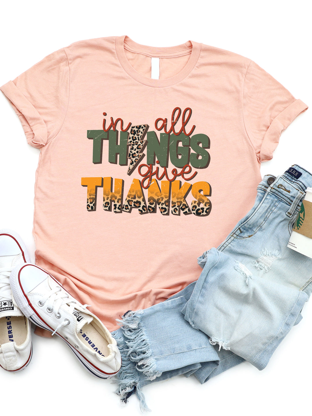 In All Things Give Thanks Lightning Bolt Graphic Tee