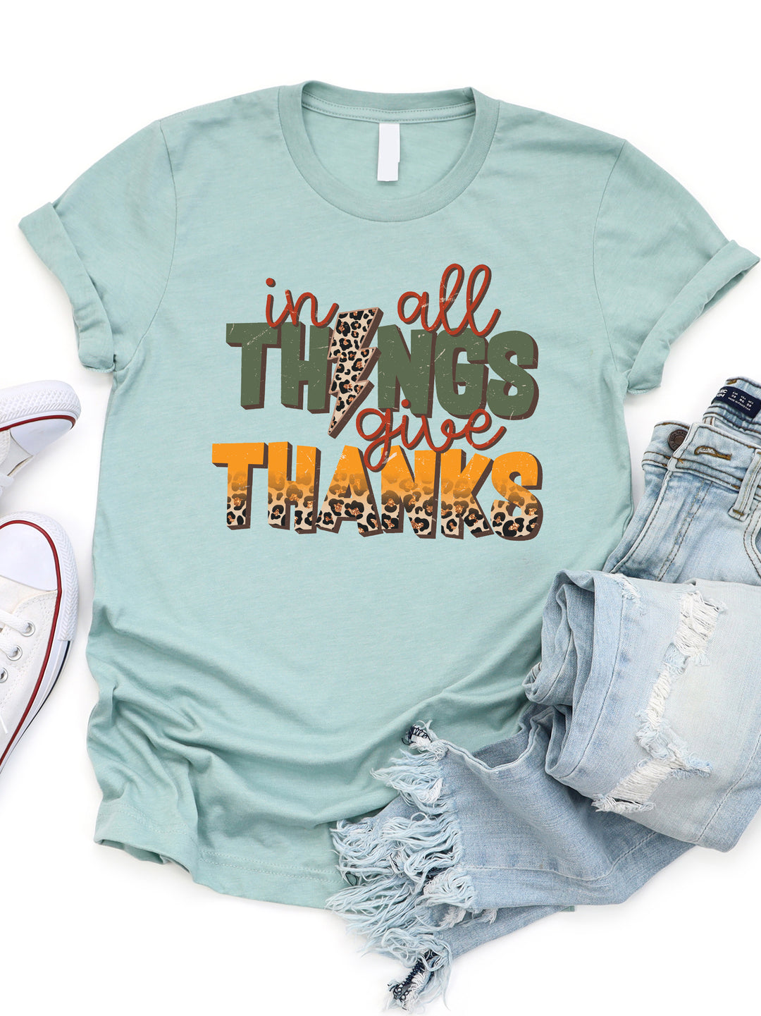 In All Things Give Thanks Lightning Bolt Graphic Tee
