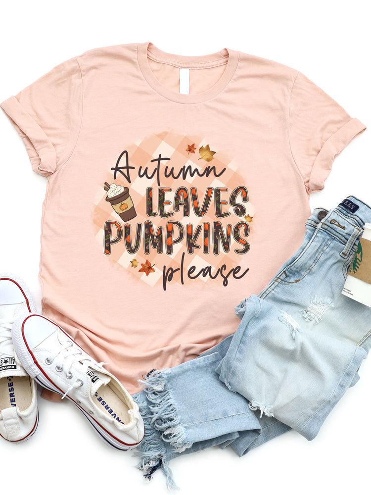 Autumn Leaves Pumpkins Please Checkered- Graphic Tee