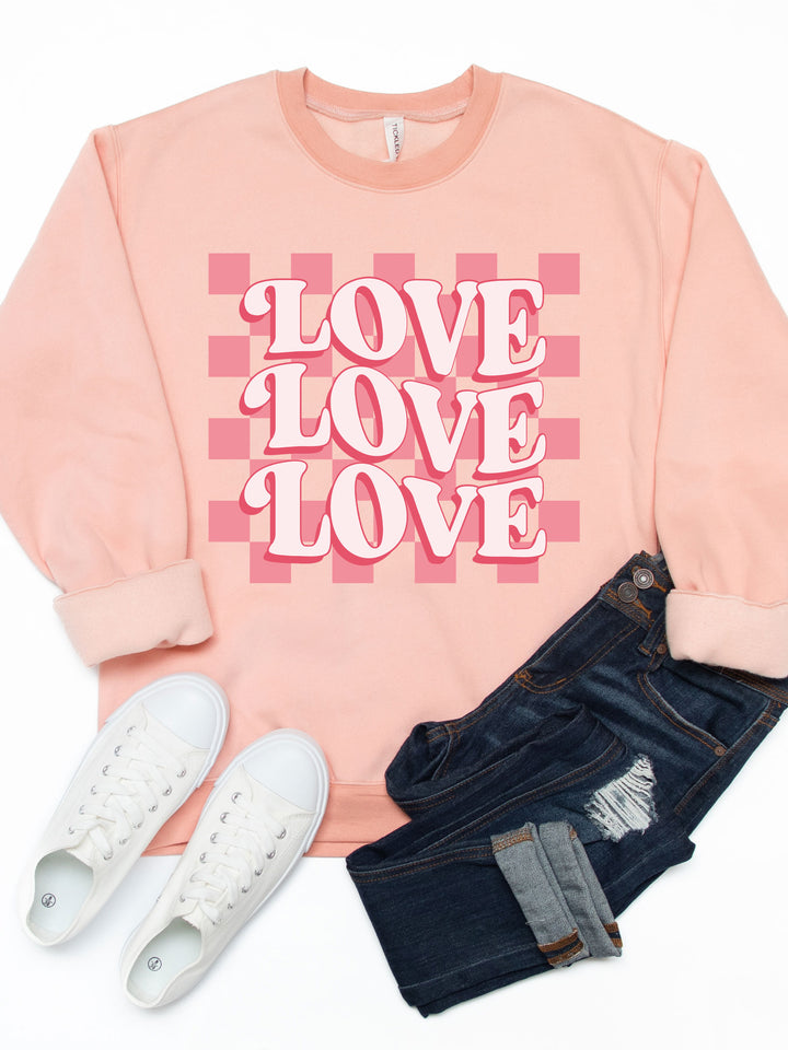 Checker Background Love Graphic Sweatshirt
