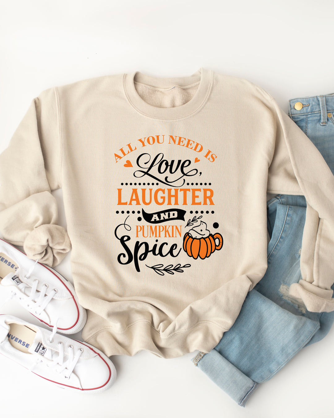 Love, Laughter, & Pumpkin Spice Graphic Sweatshirt