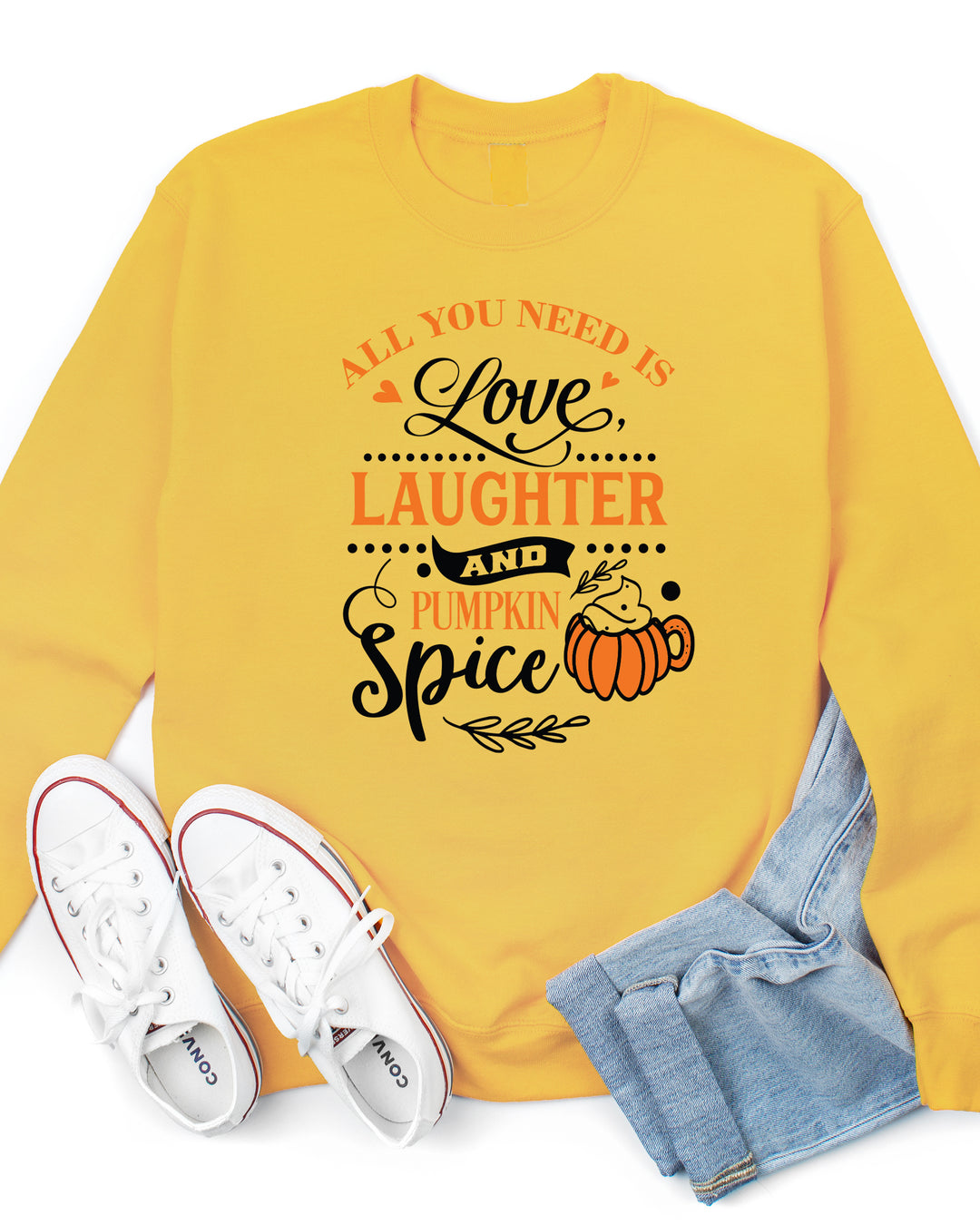 Love, Laughter, & Pumpkin Spice Graphic Sweatshirt