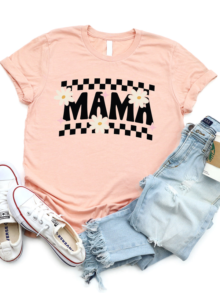 Checkered Mama with Daisies Graphic Tee