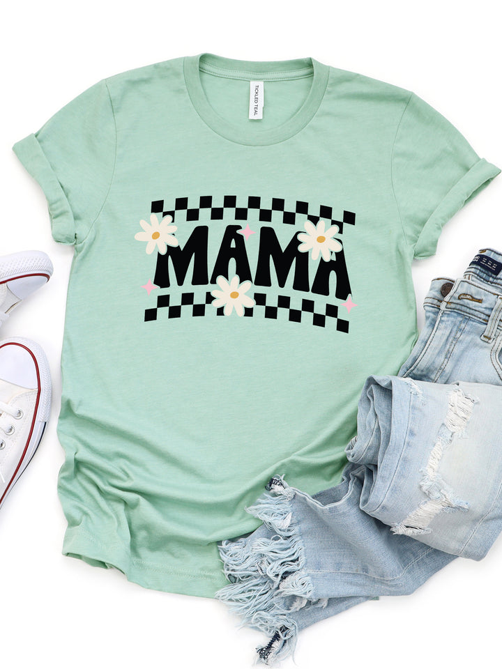 Checkered Mama with Daisies Graphic Tee