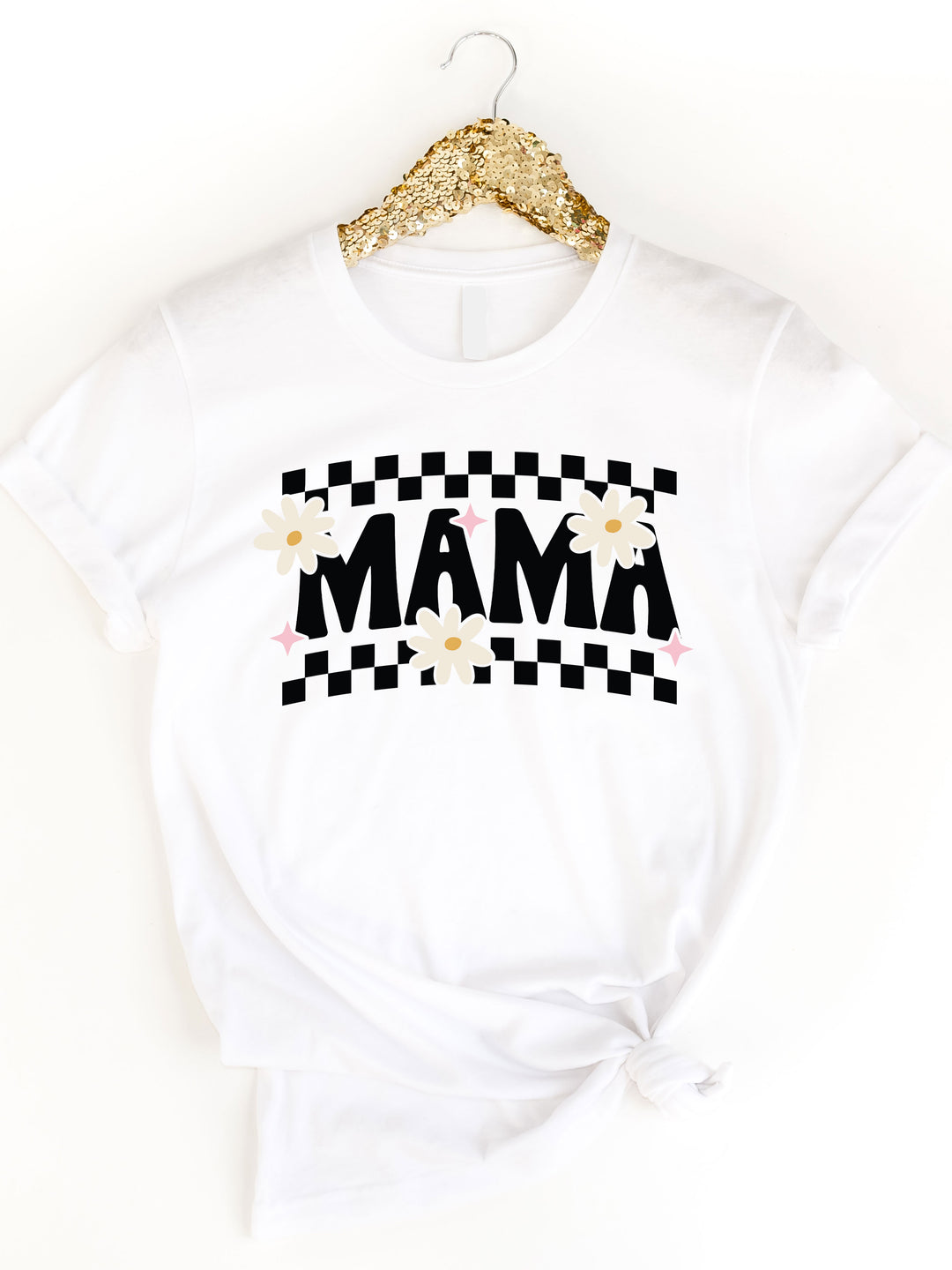 Checkered Mama with Daisies Graphic Tee