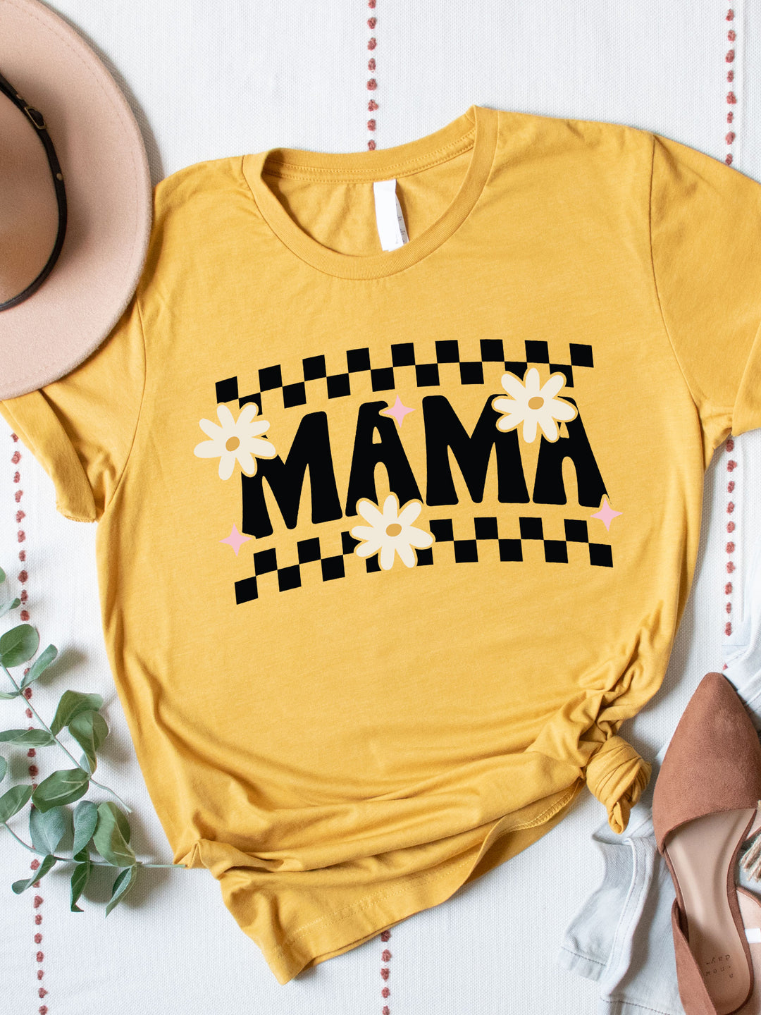 Checkered Mama with Daisies Graphic Tee