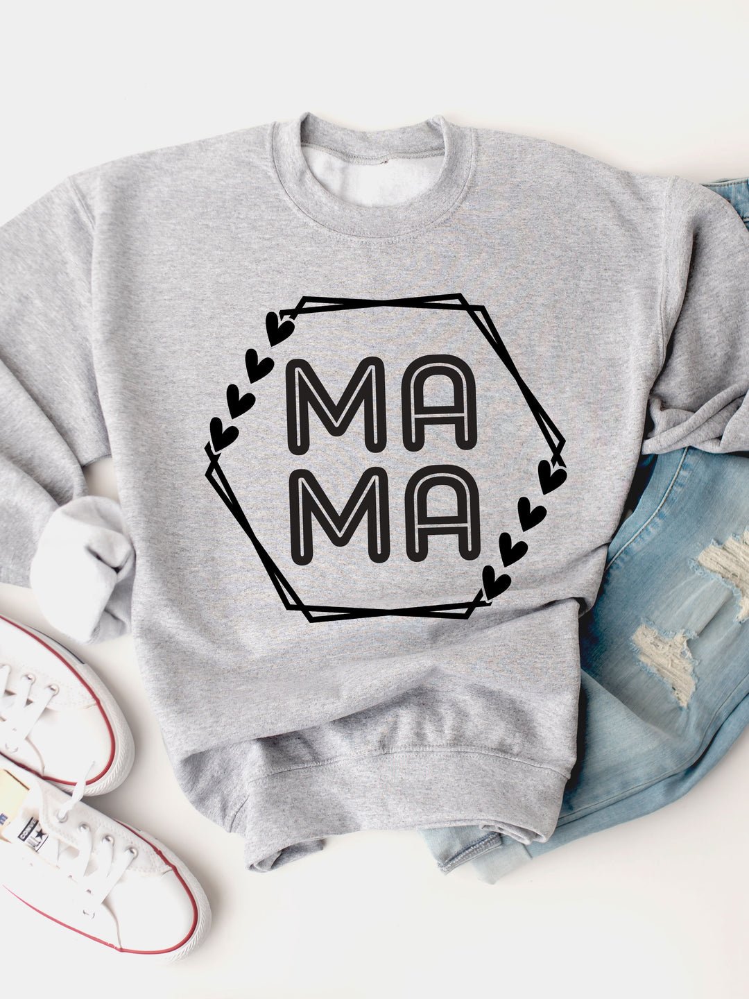 Mama Heart detail Hexagon  Graphic Sweatshirt