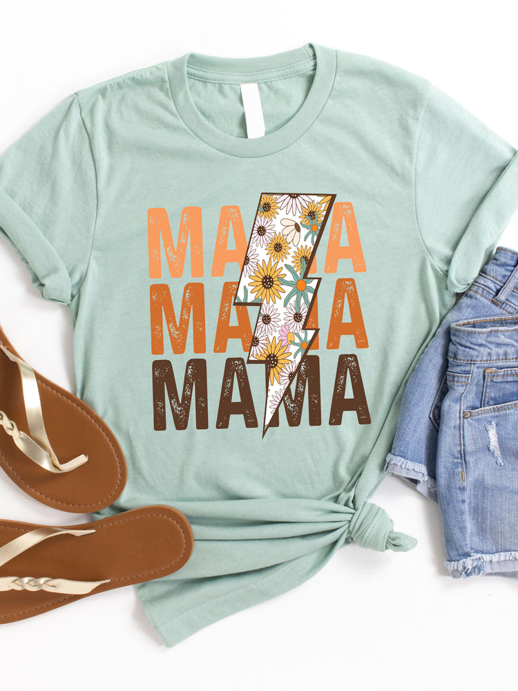 Mama Floral Lighting Bolt Graphic Tee