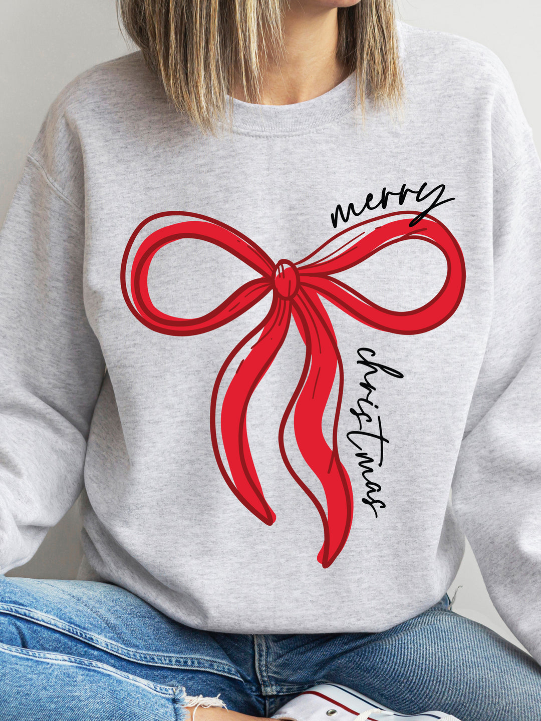 Merry Christmas Bow Graphic Sweatshirt