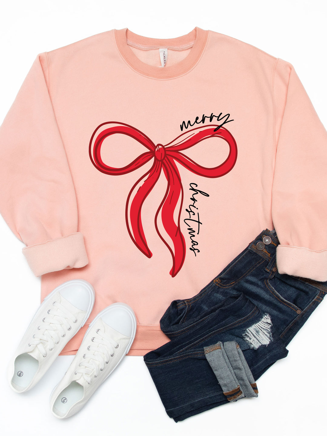 Merry Christmas Bow Graphic Sweatshirt