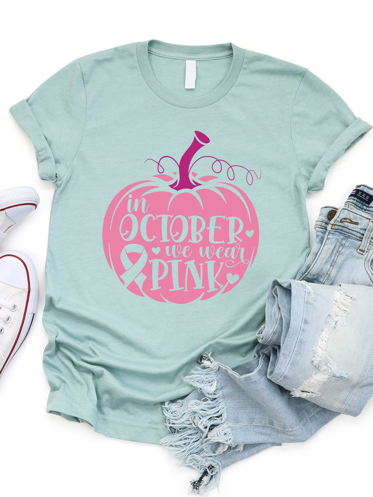 In October We Wear Pink Pumpkin Graphic Tee