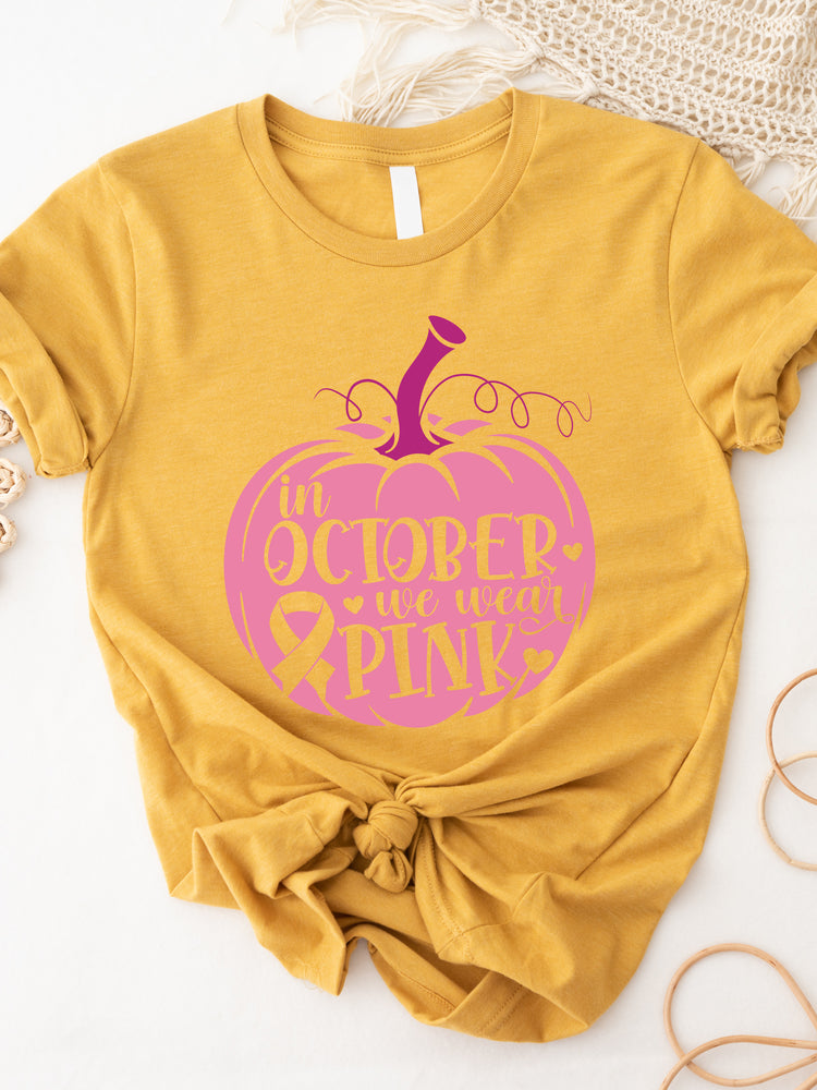 In October We Wear Pink Pumpkin Graphic Tee
