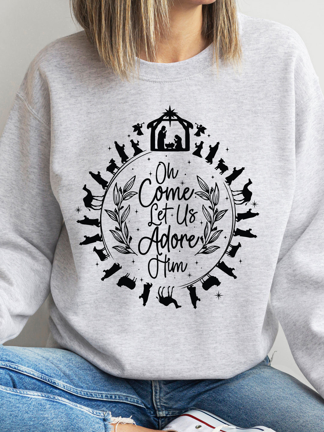Ornament Come let us Adore Him Graphic Sweatshirt