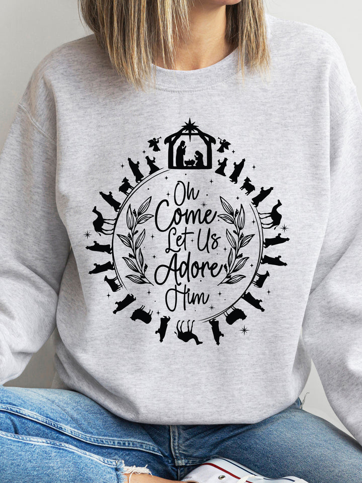 Ornament Come let us Adore Him Graphic Sweatshirt