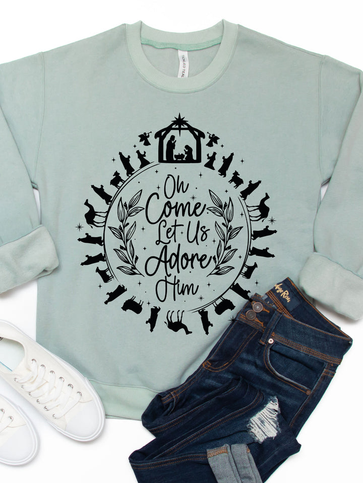 Ornament Come let us Adore Him Graphic Sweatshirt