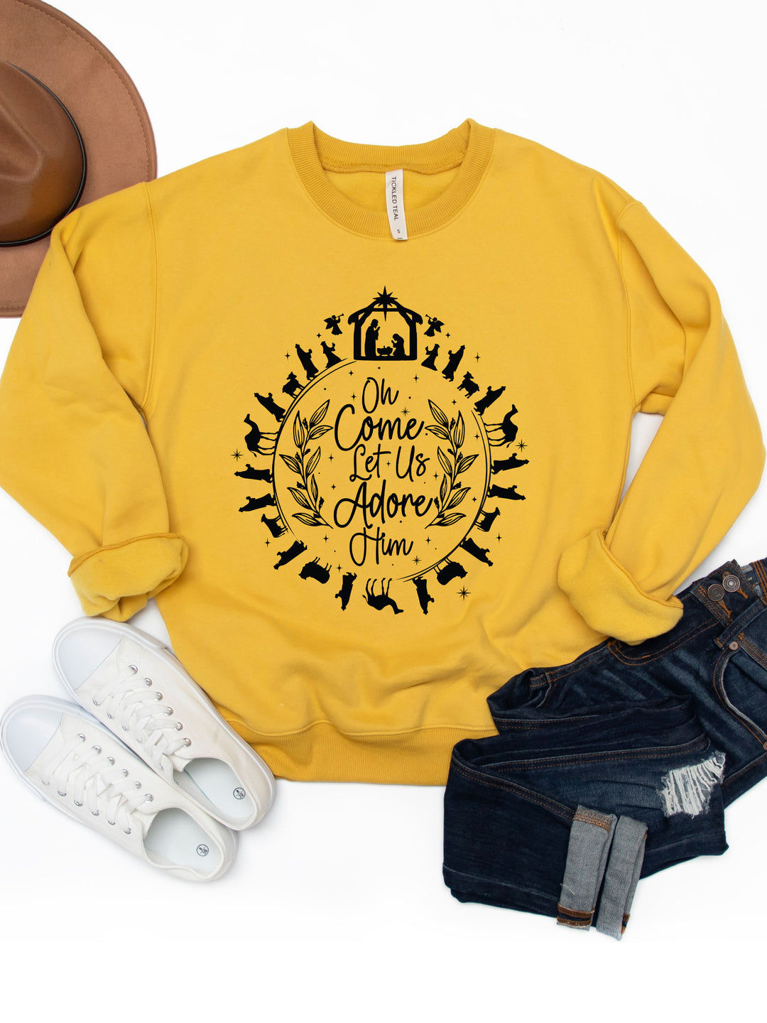 Ornament Come let us Adore Him Graphic Sweatshirt