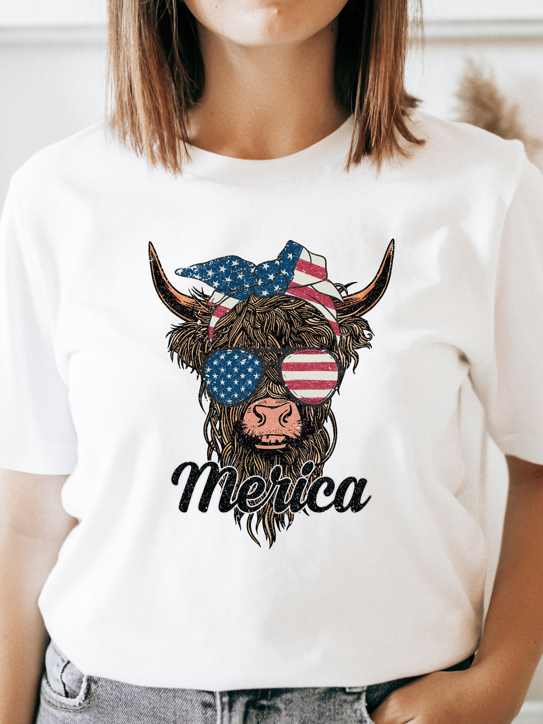 'Merica Patriotic Cow Graphic Tee