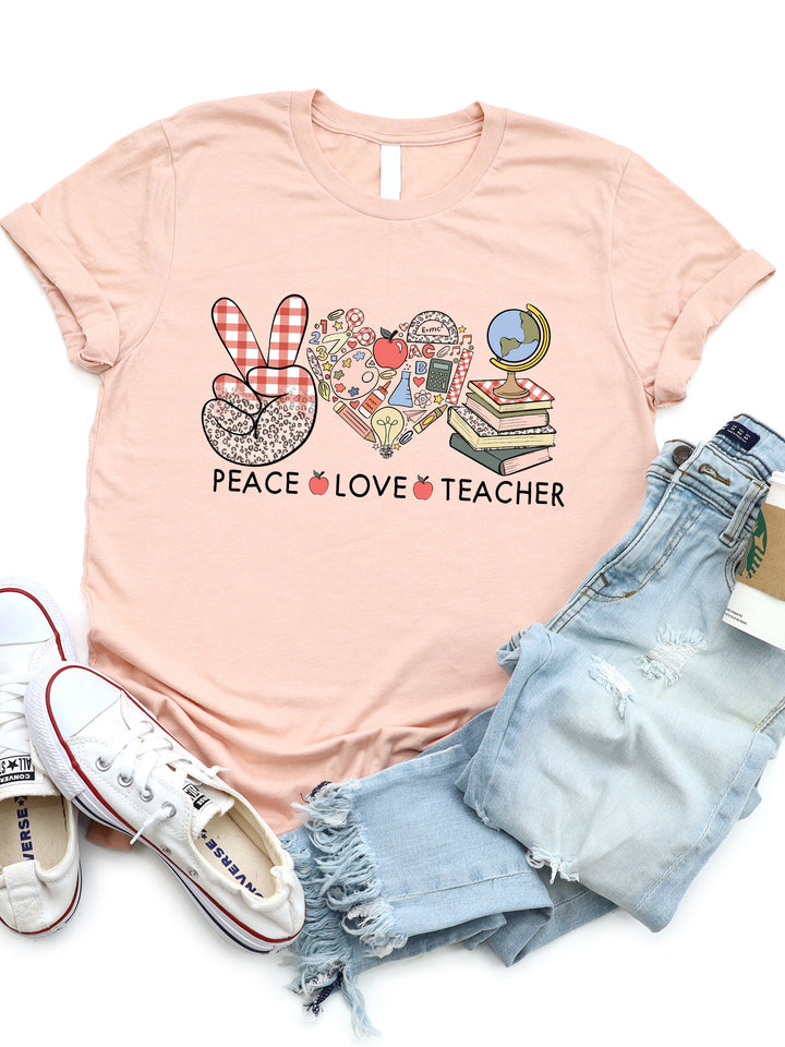 Peace Love Teacher Apple Graphic Tee