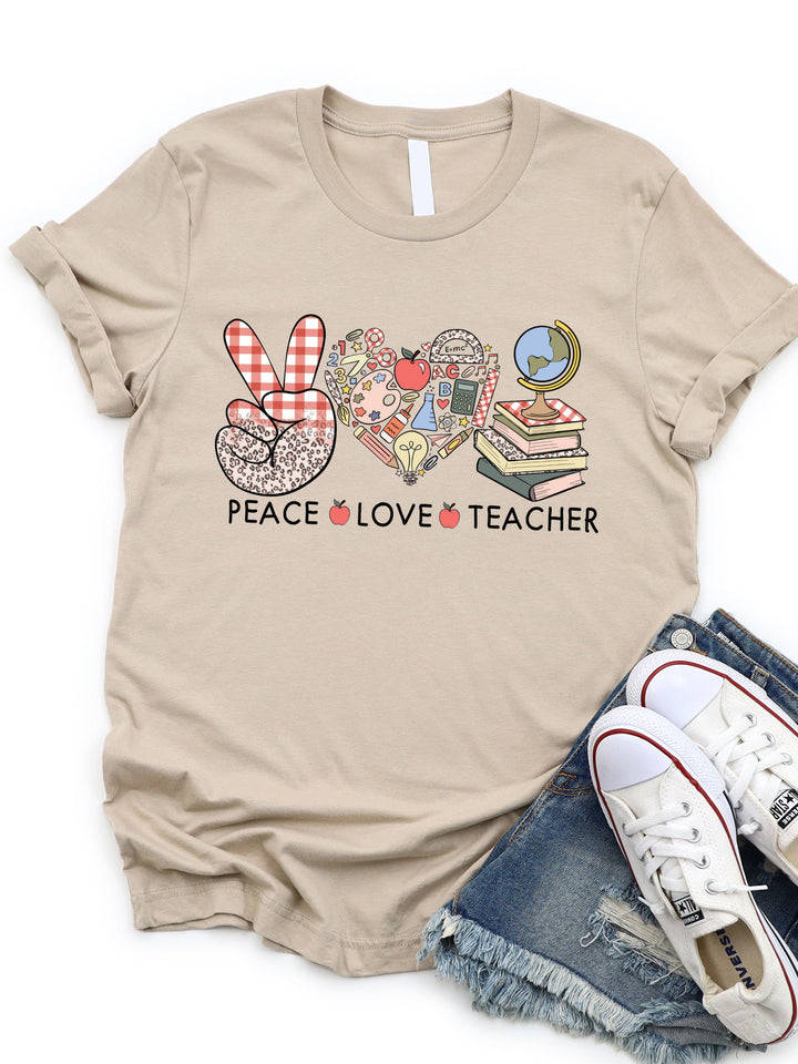 Peace Love Teacher Apple Graphic Tee