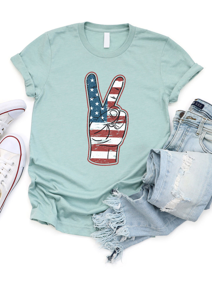 Patriotic Peace Sign Hand Graphic Tee
