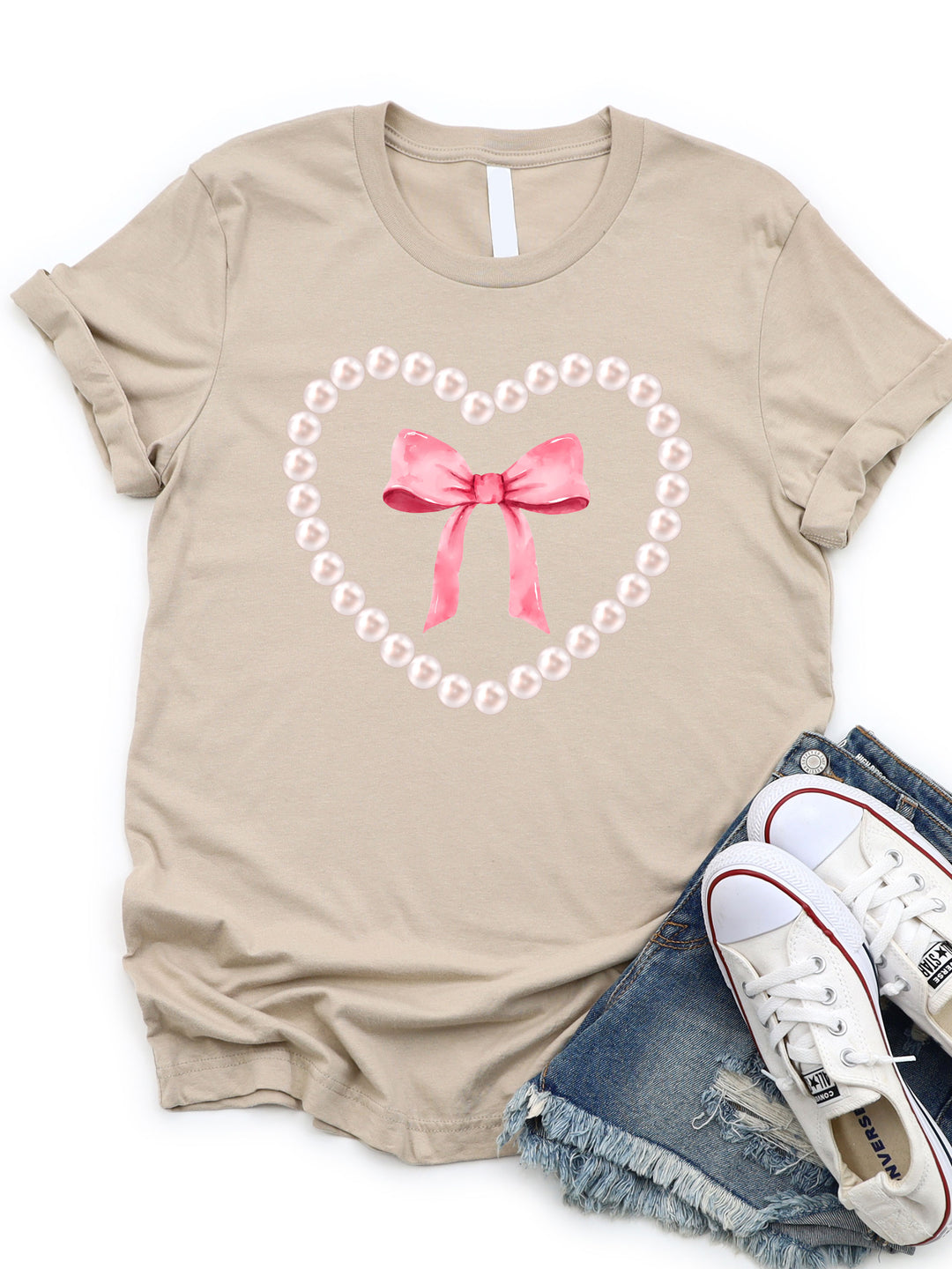 Pearl Heart Pink Bow Graphic Tee