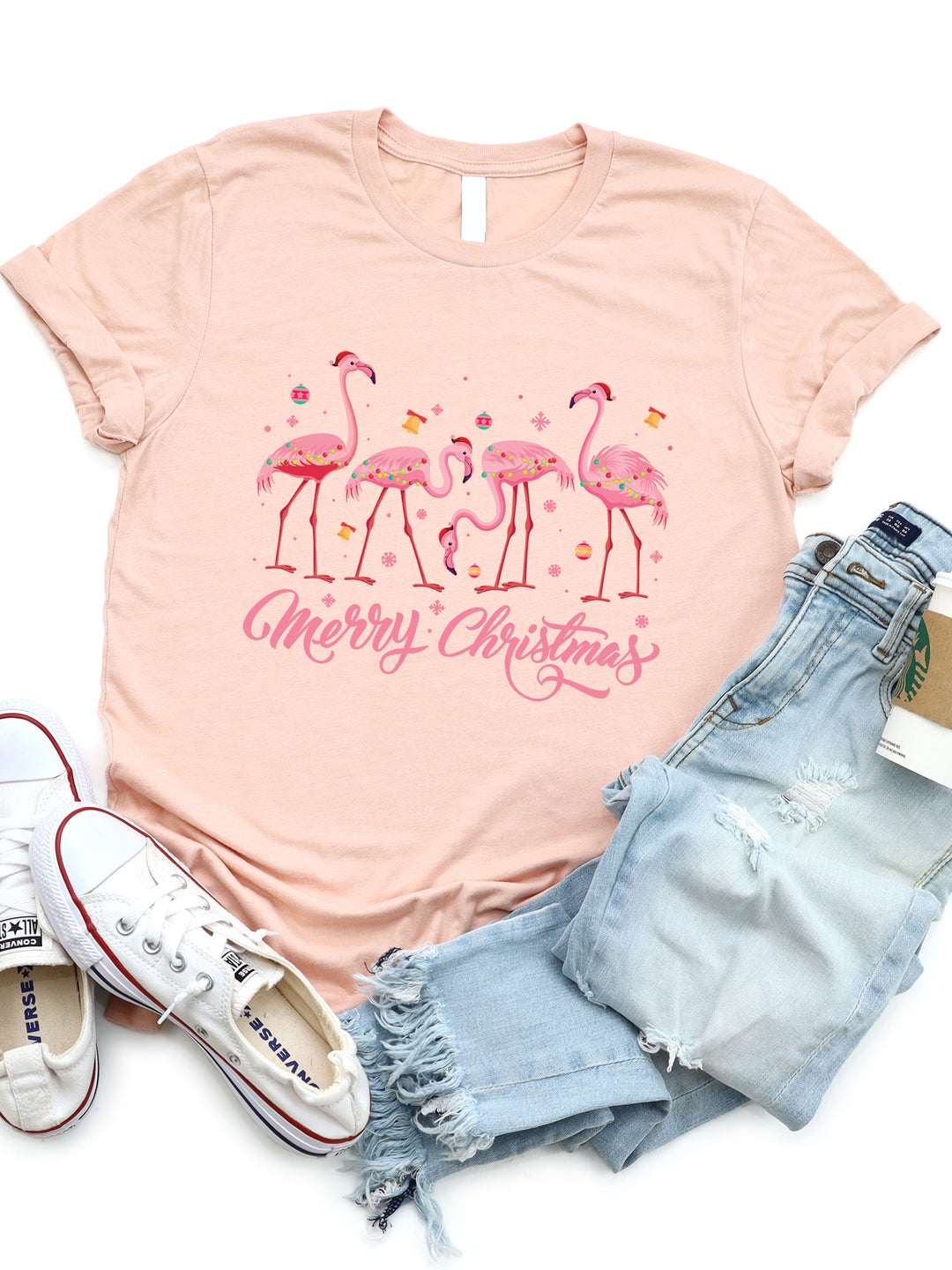 Merry Christmas Festive Flamingo Graphic Tee
