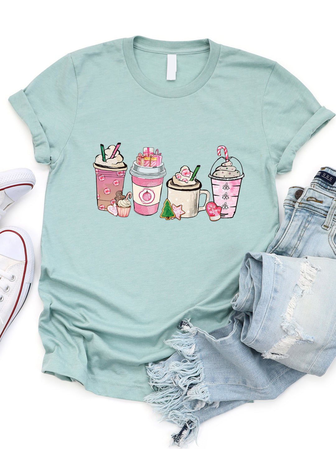 Pink Peppermint Christmas Coffee Graphic Tee