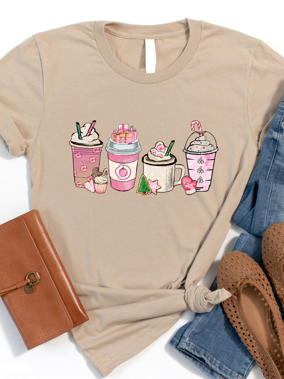 Pink Peppermint Christmas Coffee Graphic Tee