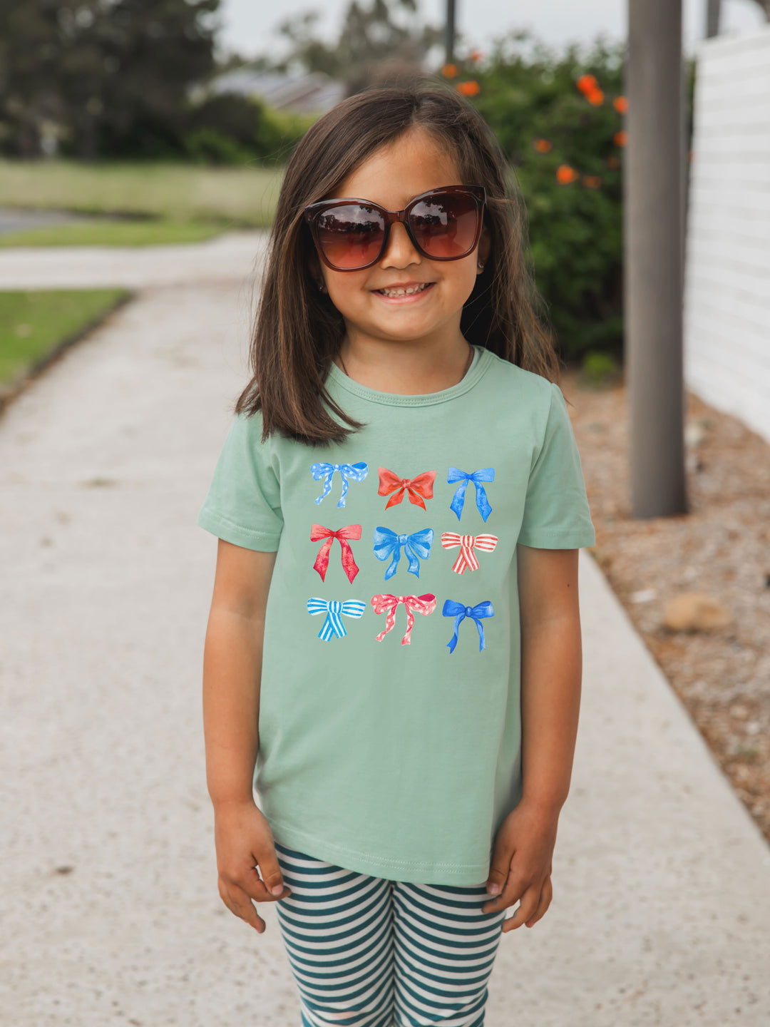 Red Blue Patriotic Bows Coquette Kids Graphic Tee